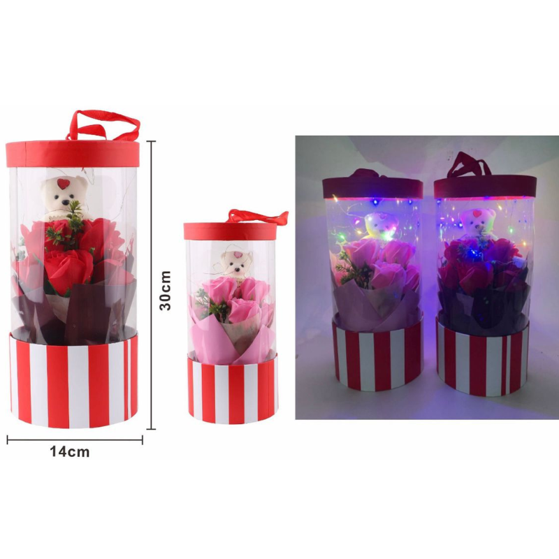 Cilindro Regalo con Orsetto e Rose Artificiali...