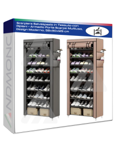 Scarpiera Salvaspazio in Tessuto con Ripiani – Armadio...