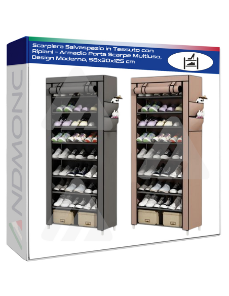 Scarpiera Salvaspazio in Tessuto con Ripiani – Armadio Porta Scarpe Multiuso, Design Moderno, 58x30x125 cm