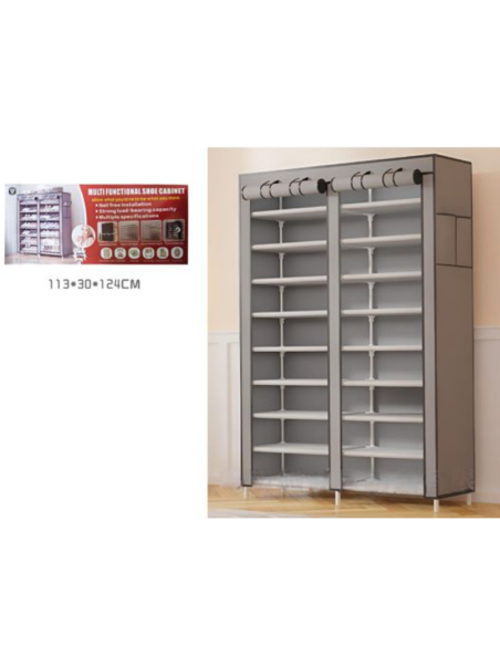 Scarpiera Doppia Salvaspazio in Tessuto con Ripiani – Armadio Porta Scarpe Grande Capacità, 113x30x124 cm