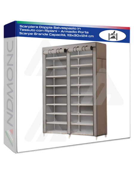Scarpiera Doppia Salvaspazio in Tessuto con Ripiani – Armadio Porta Scarpe Grande Capacità, 113x30x124 cm