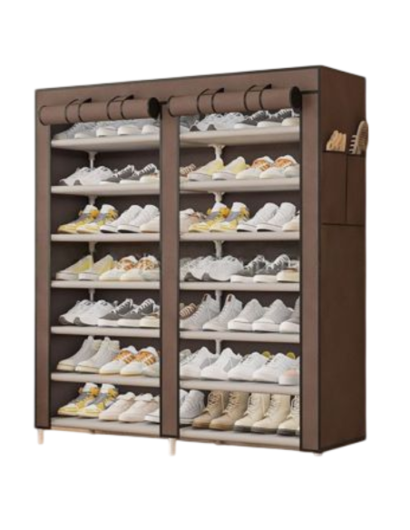 Scarpiera Doppia Salvaspazio in Tessuto Colore Caffè – Armadio Porta Scarpe Grande Capacità, 113x30x124 cm