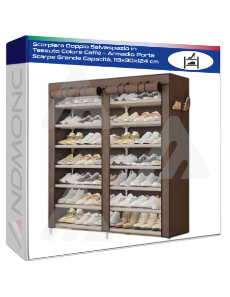 Scarpiera Doppia Salvaspazio in Tessuto Colore Caffè – Armadio Porta Scarpe Grande Capacità, 113x30x124 cm