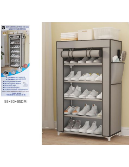 Scarpiera Salvaspazio in Tessuto con Ripiani – Armadio Porta Scarpe Compatto, 58x30x95 cm