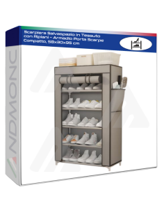 Scarpiera Salvaspazio in Tessuto con Ripiani – Armadio...