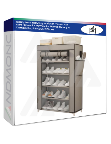 Scarpiera Salvaspazio in Tessuto con Ripiani – Armadio Porta Scarpe Compatto, 58x30x95 cm
