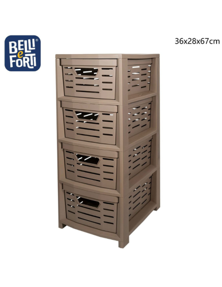 Cassettiera in Plastica 4 Cassetti Impilabile Bell e Forti – Mobiletto Salvaspazio Multiuso 36x28x67 cm