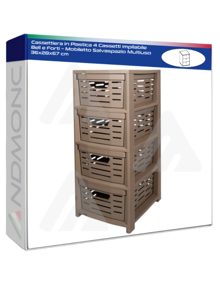 Cassettiera in Plastica 4 Cassetti Impilabile Bell e Forti – Mobiletto Salvaspazio Multiuso 36x28x67 cm