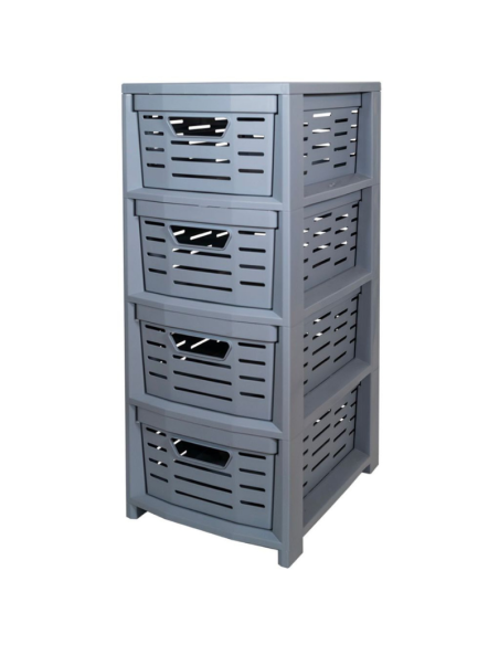 Cassettiera in Plastica Grigia 4 Cassetti Bell e Forti – Mobiletto Salvaspazio Impilabile 36x28x67 cm