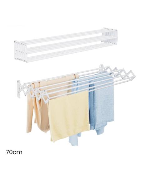 Stendibiancheria da Parete Estensibile 70 cm – Stendino Pieghevole Salvaspazio in Metallo Bianco