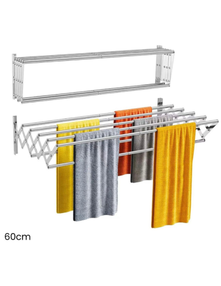 Stendibiancheria da Parete Estensibile in Acciaio Inox 60 cm – Stendino Pieghevole Salvaspazio da Muro