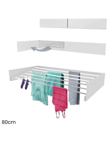Stendibiancheria da Parete a Scomparsa 80 cm – Stendino Pieghevole Salvaspazio con Barre Estraibili