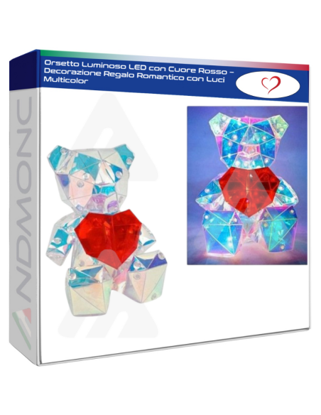 Orsetto Luminoso LED con Cuore Rosso – Decorazione Regalo Romantico con Luci Multicolor