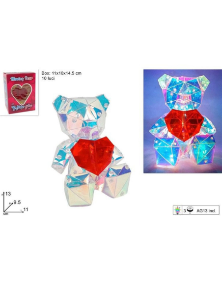 Orsetto Luminoso LED con Cuore Rosso – Decorazione Regalo Romantico con Luci Multicolor