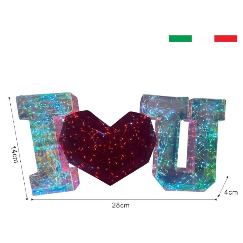 Scritta Luminosa LED “I LOVE YOU” con Cuore –...