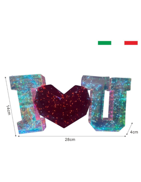 Scritta Luminosa LED “I LOVE YOU” con Cuore – Decorazione Romantica Multicolor da Tavolo
