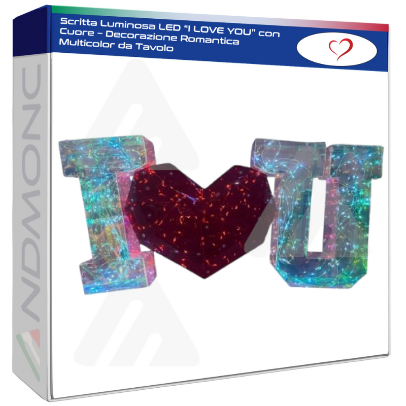 Scritta Luminosa LED “I LOVE YOU” con Cuore –...