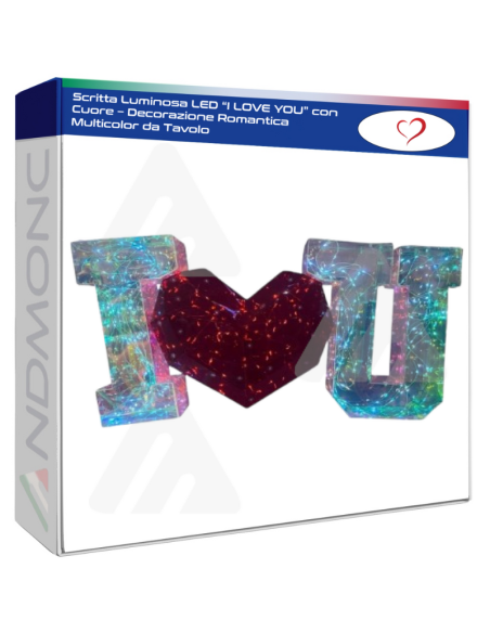 Scritta Luminosa LED “I LOVE YOU” con Cuore – Decorazione Romantica Multicolor da Tavolo