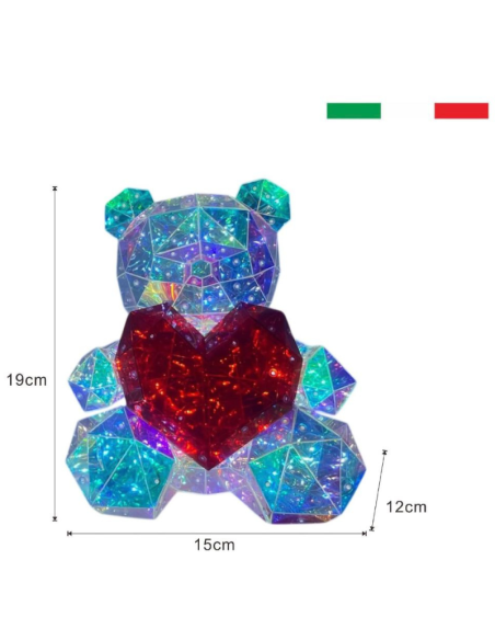 Orsetto Luminoso LED con Cuore Rosso – Decorazione Romantica Multicolor Effetto Cristallo