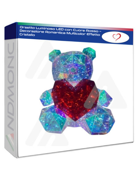 Orsetto Luminoso LED con Cuore Rosso – Decorazione Romantica Multicolor Effetto Cristallo
