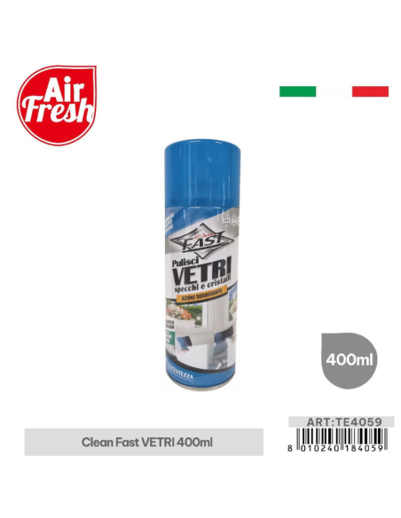 Detergente Spray per Vetri e Specchi Clean Fast 400 ml – Azione Sgrassante e Brillantezza Senza Aloni