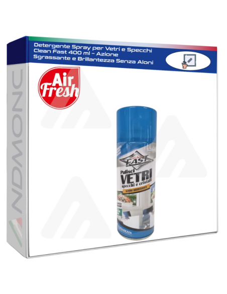 Detergente Spray per Vetri e Specchi Clean Fast 400 ml – Azione Sgrassante e Brillantezza Senza Aloni