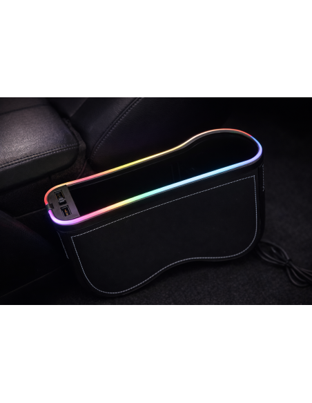 Tasca Portaoggetti Sedile Auto Universale con Illuminazione RGB e Doppia Porta USB