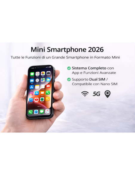 Mini Smartphone 4G Compatto – 10GB RAM 512GB Memoria – Dual SIM – Telefono Piccolo Tascabile + Cover Omaggio