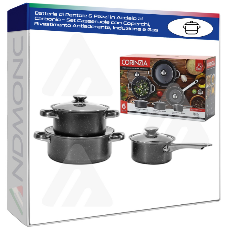 Batteria di Pentole 6 Pezzi in Acciaio al...