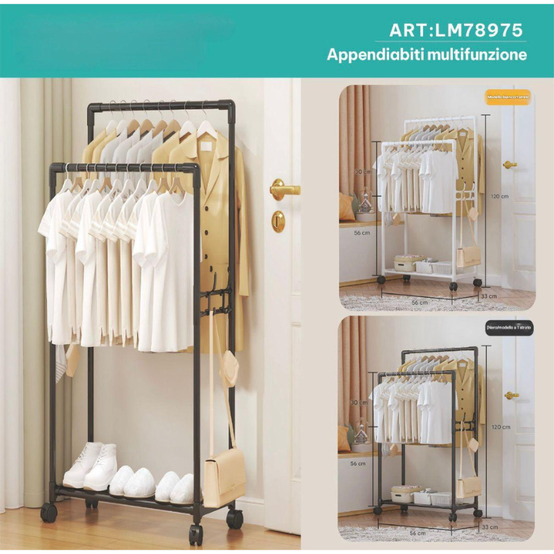 Appendiabiti Multifunzionale con Ruote...