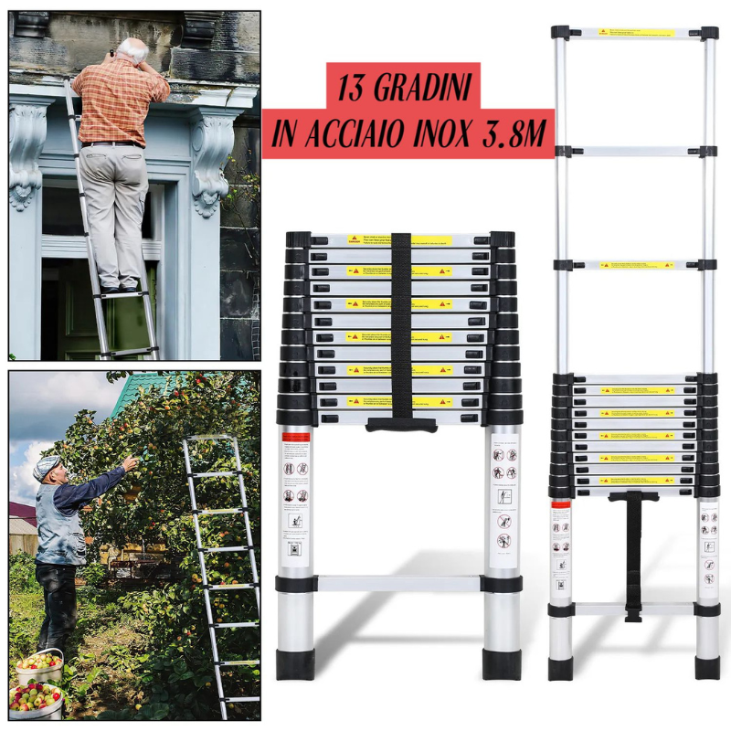 Scala Telescopica in Acciaio Inox 3,8 m – 13...