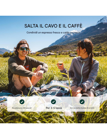 Macchina Caffè Espresso Portatile OutIn Nano – Mini Macchina da Caffè a Batteria 20 Bar per Capsule e Macinato