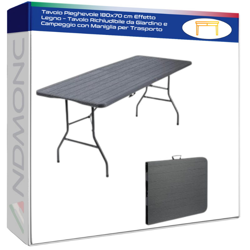Tavolo Pieghevole 180x70 cm Effetto Legno –...