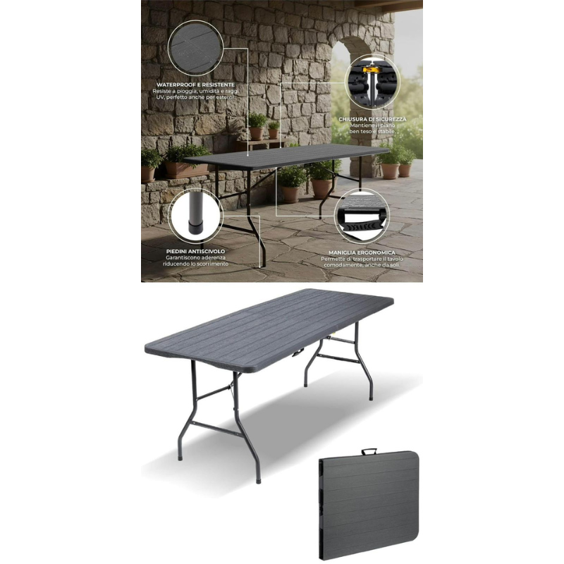 Tavolo Pieghevole 180x70 cm Effetto Legno –...