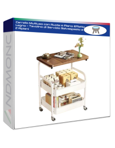 Carrello Multiuso con Ruote e Piano Effetto Legno –...