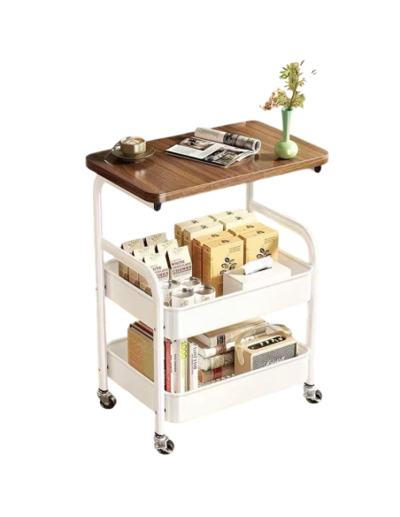 Carrello Multiuso con Ruote e Piano Effetto Legno – Tavolino di Servizio Salvaspazio a 2 Ripiani
