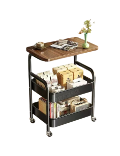 Carrello Multiuso con Ruote Nero e Piano Effetto Legno –... 2