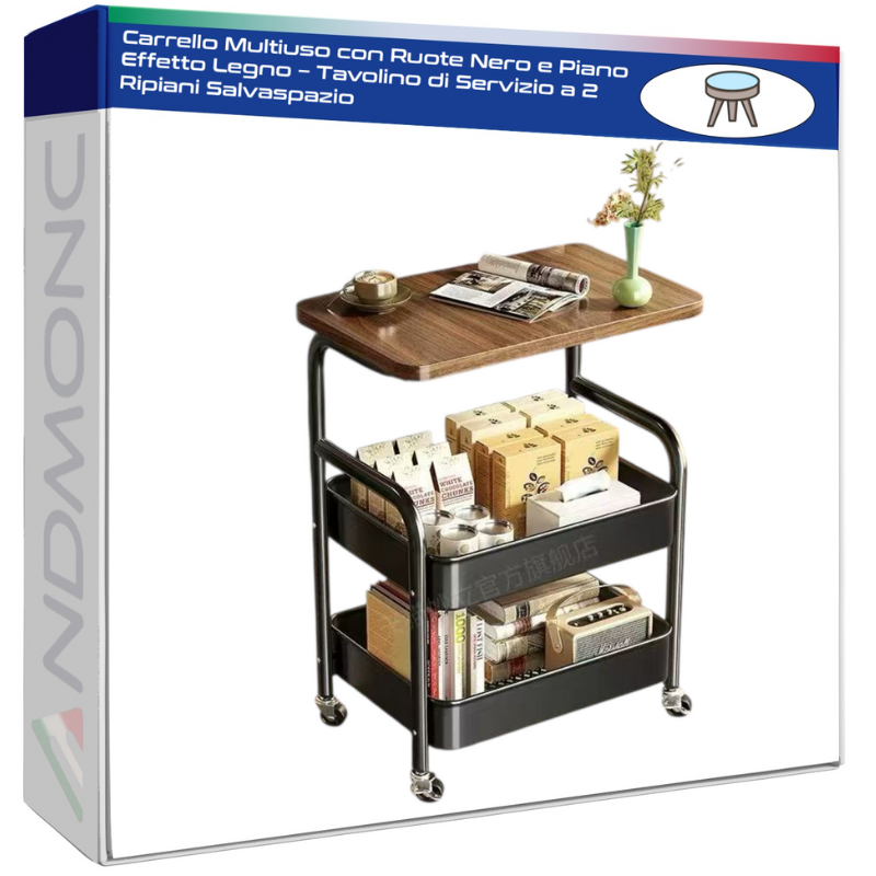 Carrello Multiuso con Ruote Nero e Piano...