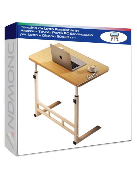 Tavolino da Letto Regolabile in Altezza – Tavolo Porta PC Salvaspazio per Letto e Divano 50x30 cm