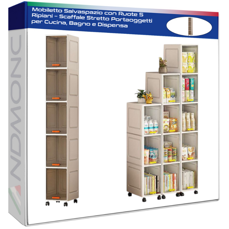 Mobiletto Salvaspazio con Ruote 5 Ripiani –...