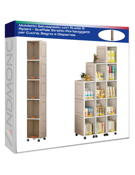 copy of Mobiletto Salvaspazio con Ruote 5 Ripiani – Scaffale Stretto Portaoggetti per Cucina, Bagno e Dispensa