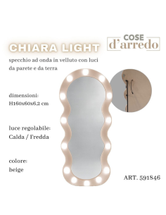 Specchio da Terra e Parete Ondulato in Velluto Beige con... 2