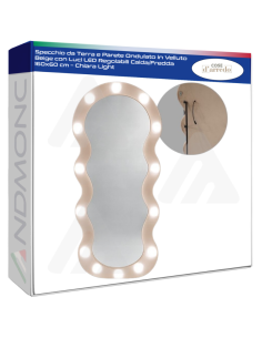 Specchio da Terra e Parete Ondulato in Velluto Beige con...