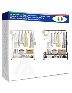Attaccapanni Appendiabiti in Ferro con Ruote 110x40x150...