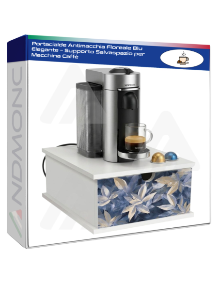 Portacialde Antimacchia Floreale Blu Elegante – Supporto Salvaspazio per Macchina Caffè