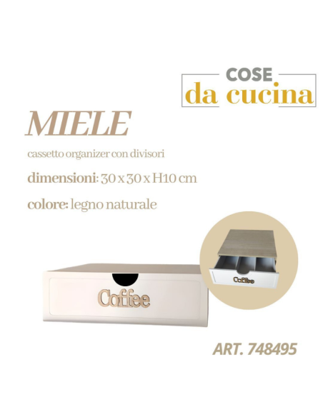 Cassetto Organizer Portacialde in Legno Naturale con Divisori – Coffee Station Salvaspazio
