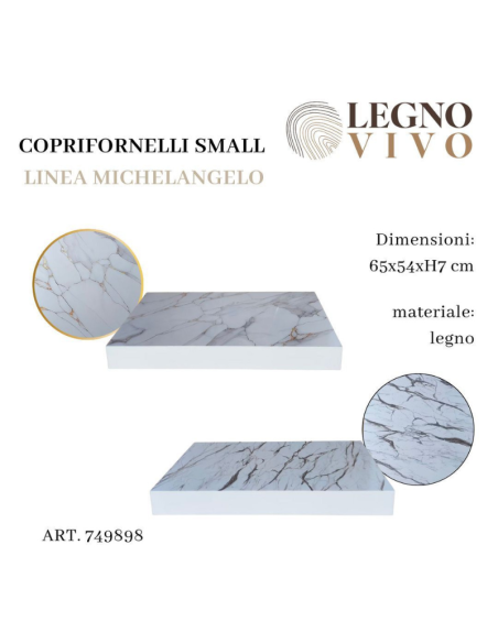 Coprifornelli Small Effetto Marmo – Copripiano Cucina in Legno 65x54 cm
