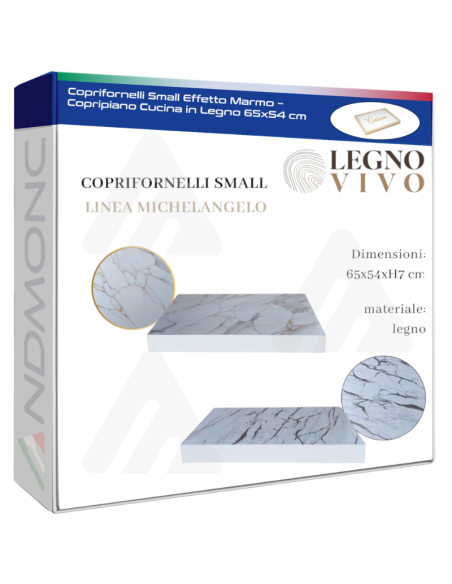 Coprifornelli Small Effetto Marmo – Copripiano Cucina in Legno 65x54 cm