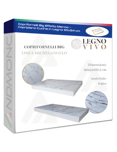 Coprifornelli Big Effetto Marmo – Copripiano Cucina in Legno 90x54 cm