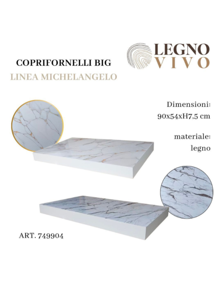 Coprifornelli Big Effetto Marmo – Copripiano Cucina in Legno 90x54 cm